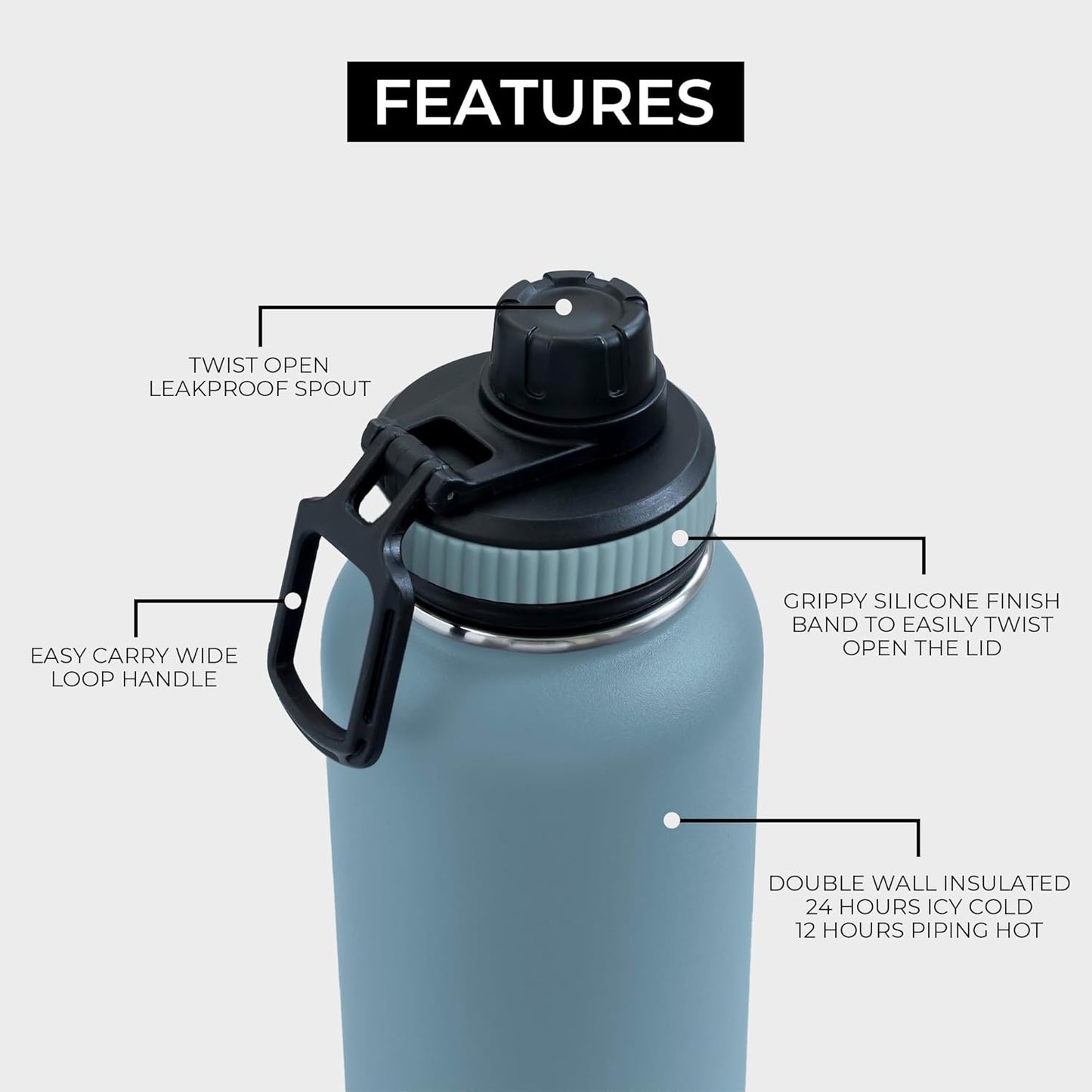 BOZ Stainless Steel Vacuum Insulated Water Bottle 32 oz - Slate Blue