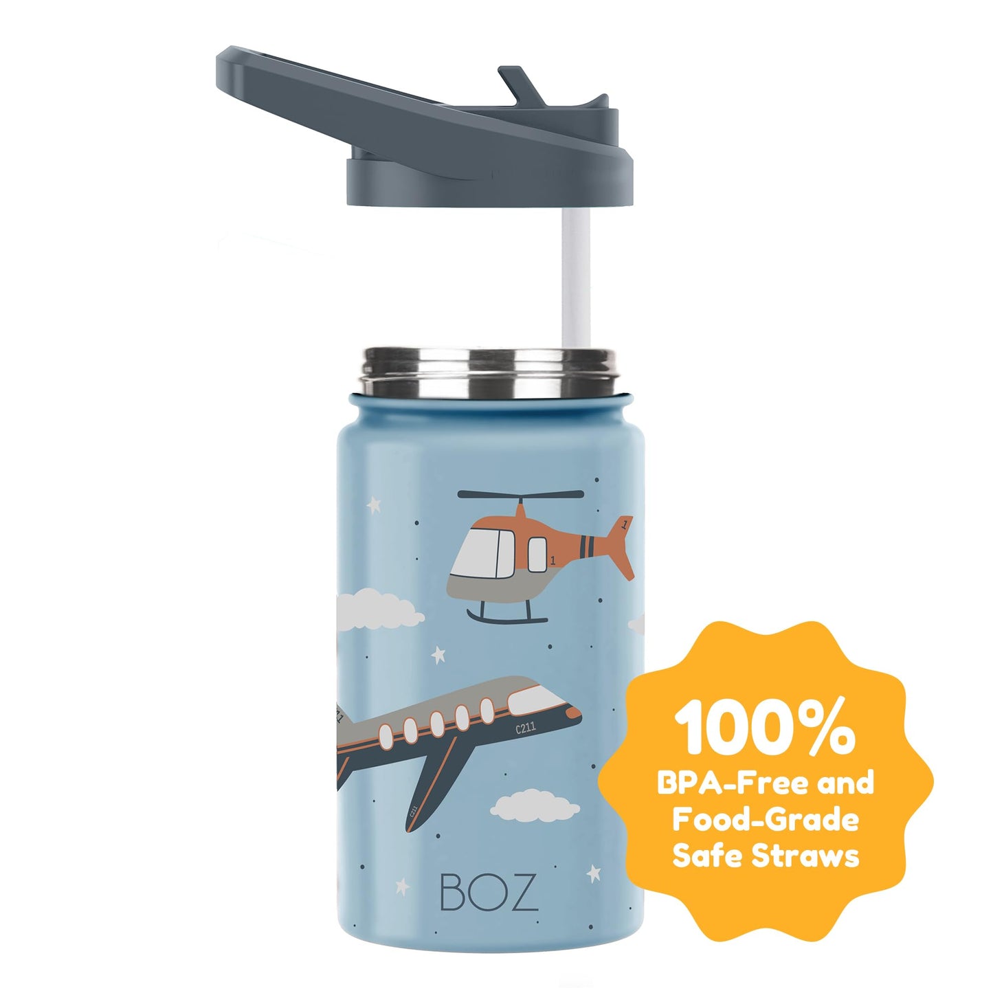 BOZ Thermos Kids Water Bottle Straws Replacement, 4 PCS Reusable Straw Set for Kids Cups, Compatible Thermos Kids Straw Replacement Parts, Fits 14 oz (414 ml)