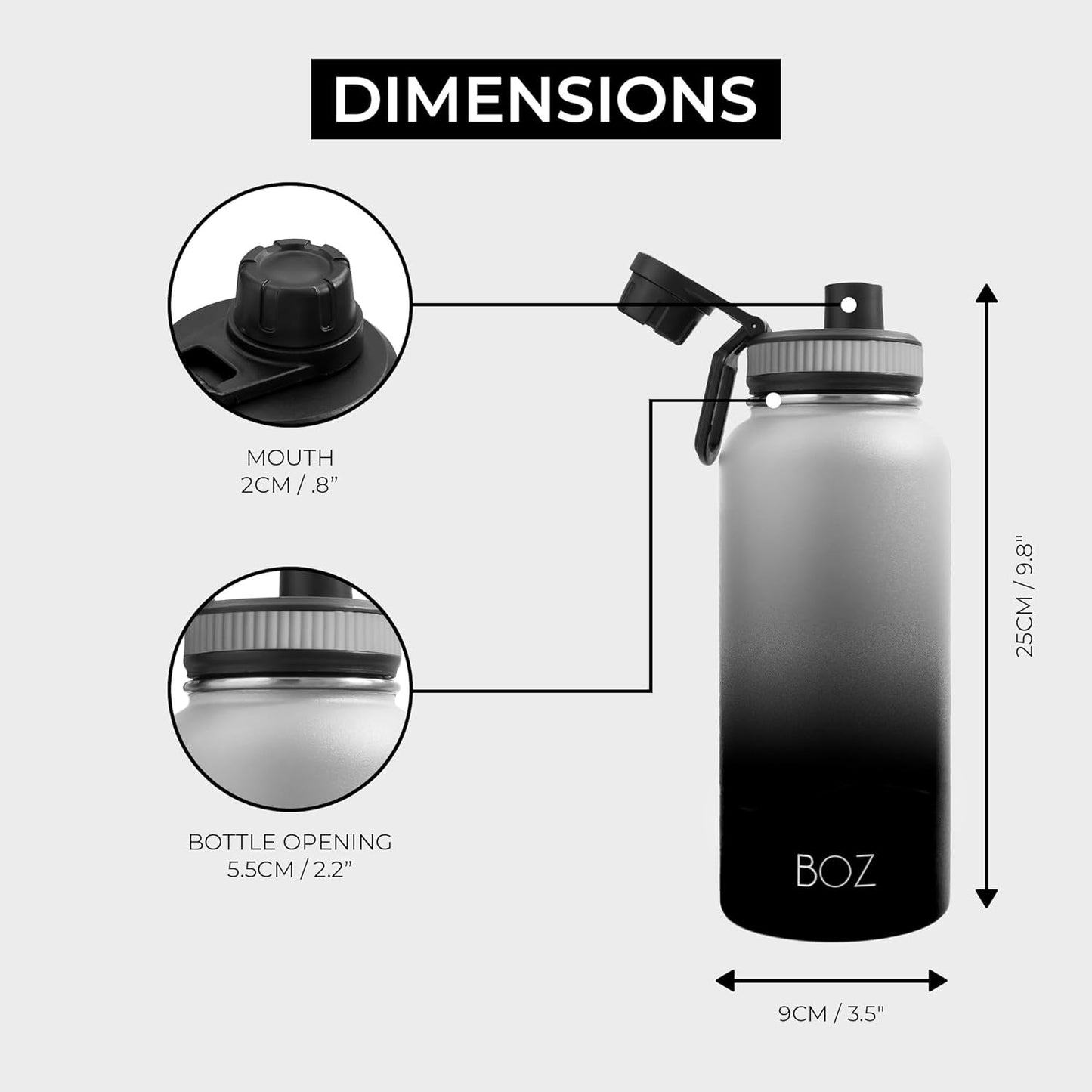 BOZ Stainless Steel Vacuum Insulated Water Bottle 32 oz - Gradient Black