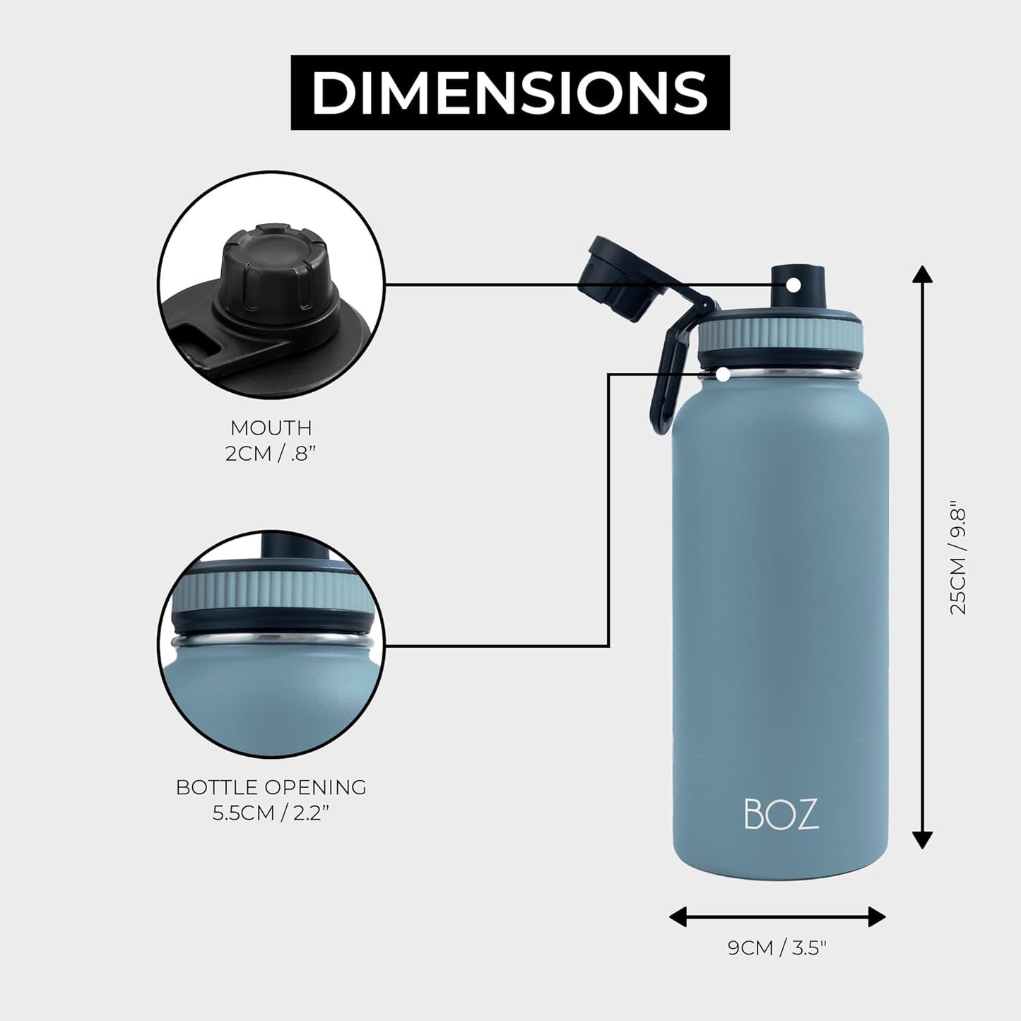 BOZ Stainless Steel Vacuum Insulated Water Bottle 32 oz - Slate Blue