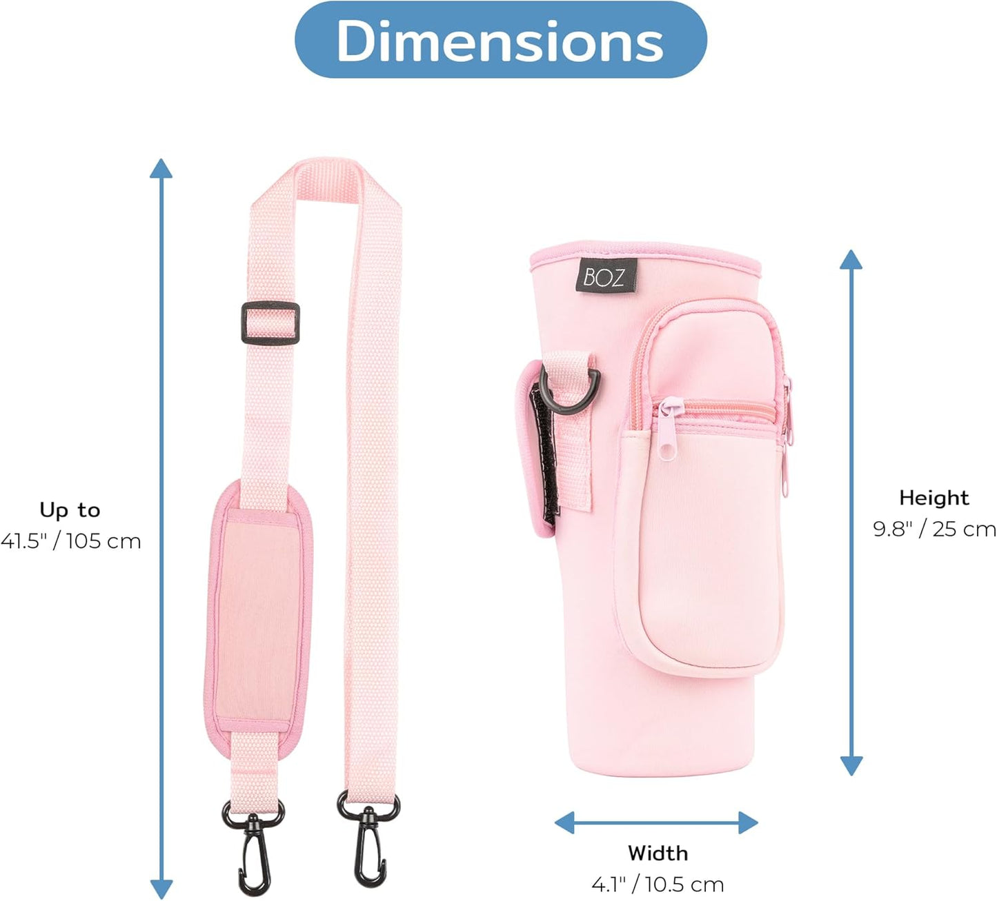 BOZ Water Bottle Carrier Bag with Phone Pocket - 40oz/1.2L Tumbler Carrier with Strap, Adjustable Water Bottle Holder, Sling Bag, Neoprene Protection, Water Bottle Holder with Strap (Pink)