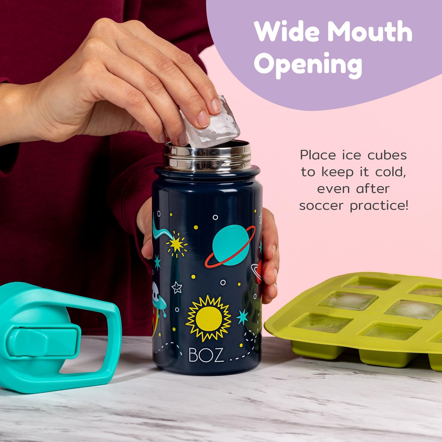BOZ Kids 2-Pack Insulated Water Bottles with Straw Lid, 14 oz - Unicorn & Mermaid