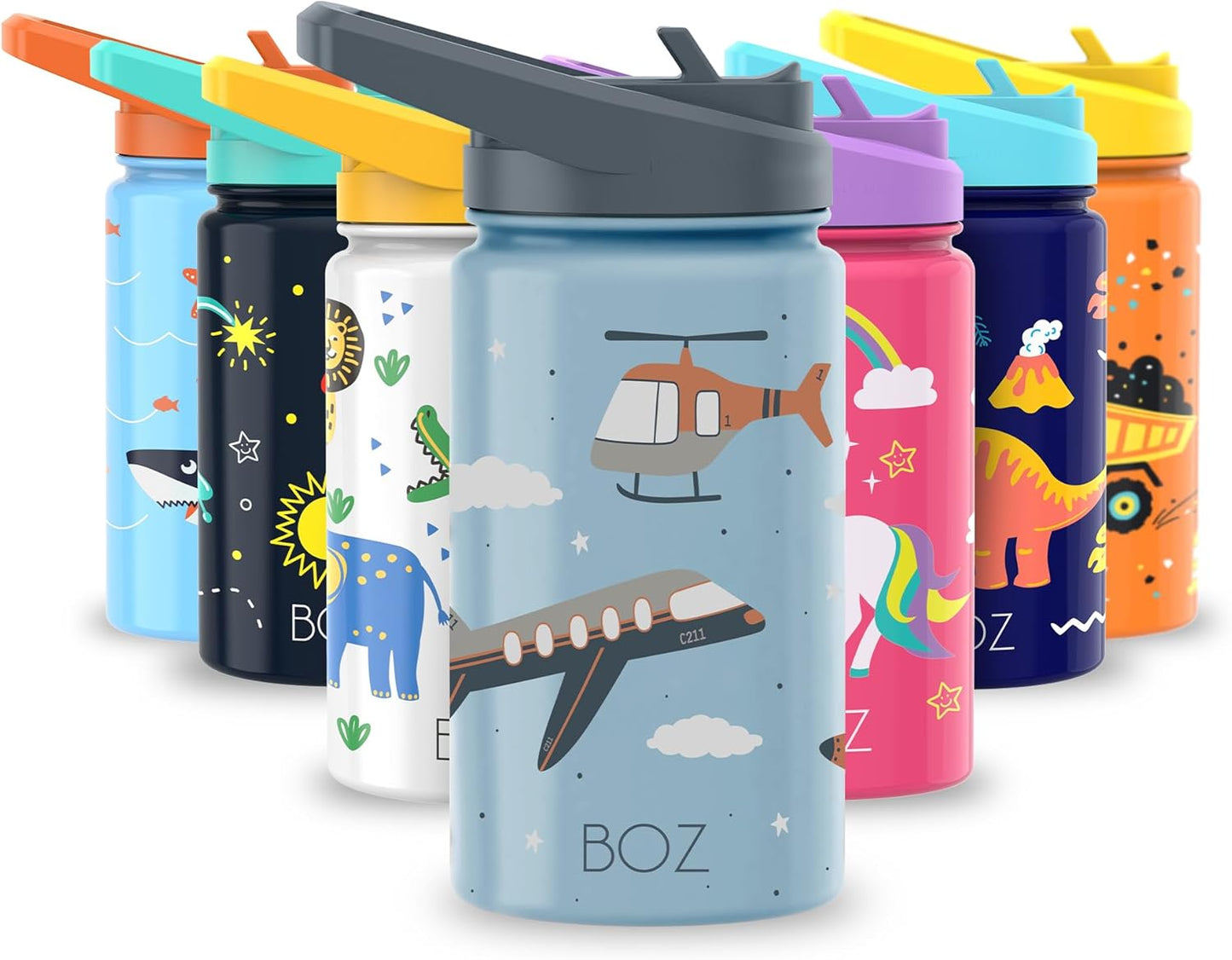 BOZ Kids 14oz Stainless Steel Insulated Water Bottle, Sky, Straw Lid, Leak-Proof, BPA-Free, Dishwasher-Safe