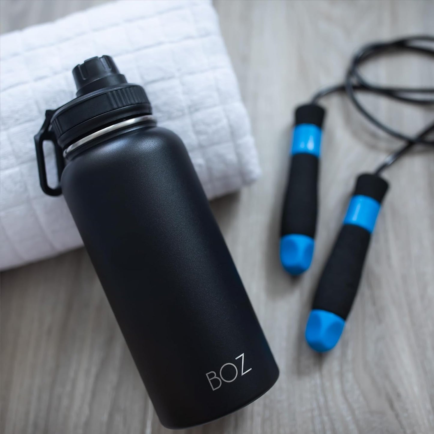 BOZ 2-Pack - 32 Oz Stainless Steel Water Bottle - Vacuum Insulated Water Bottle - Grey & Black
