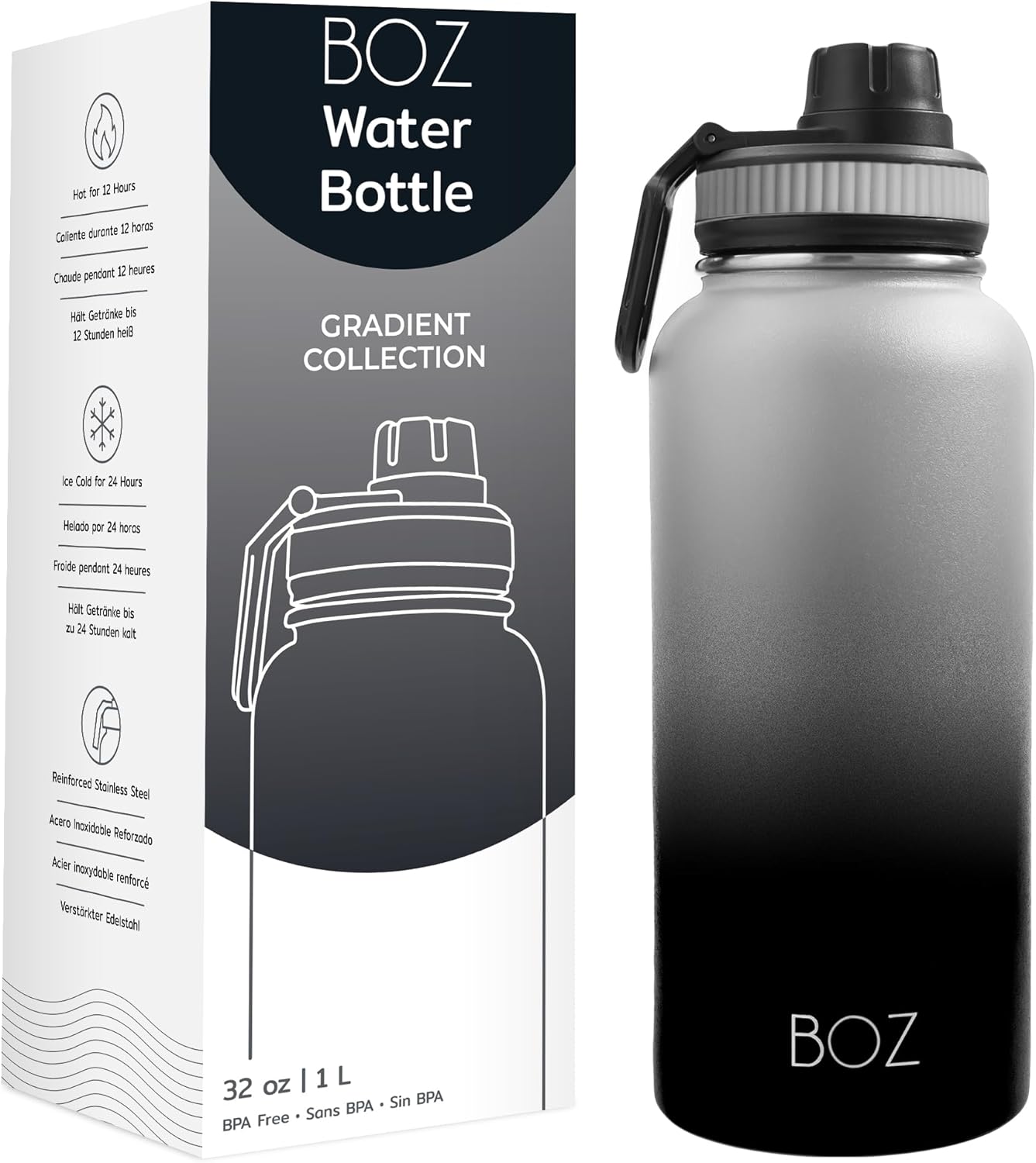 BOZ Stainless Steel Vacuum Insulated Water Bottle 32 oz - Gradient Black