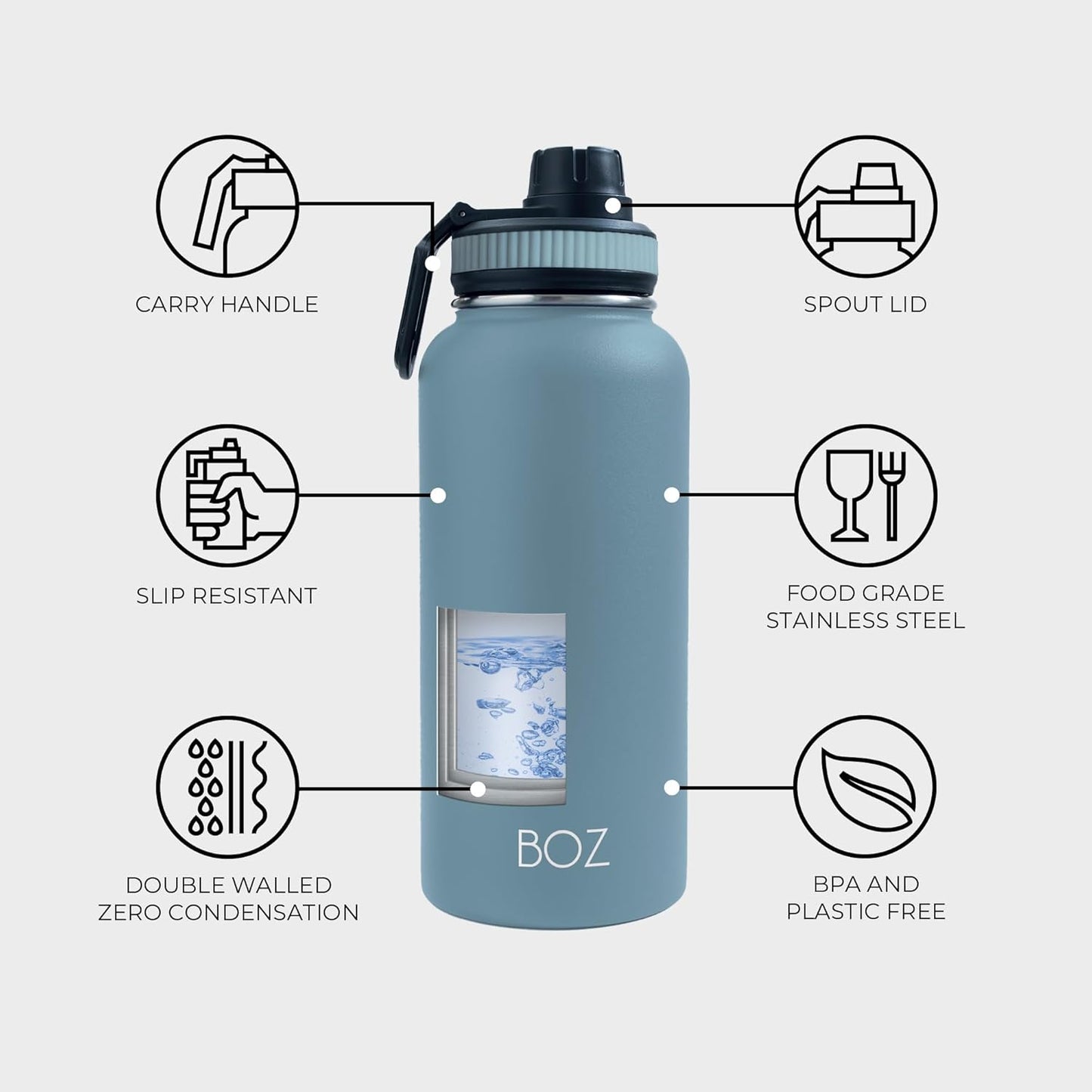BOZ Stainless Steel Vacuum Insulated Water Bottle 32 oz - Slate Blue