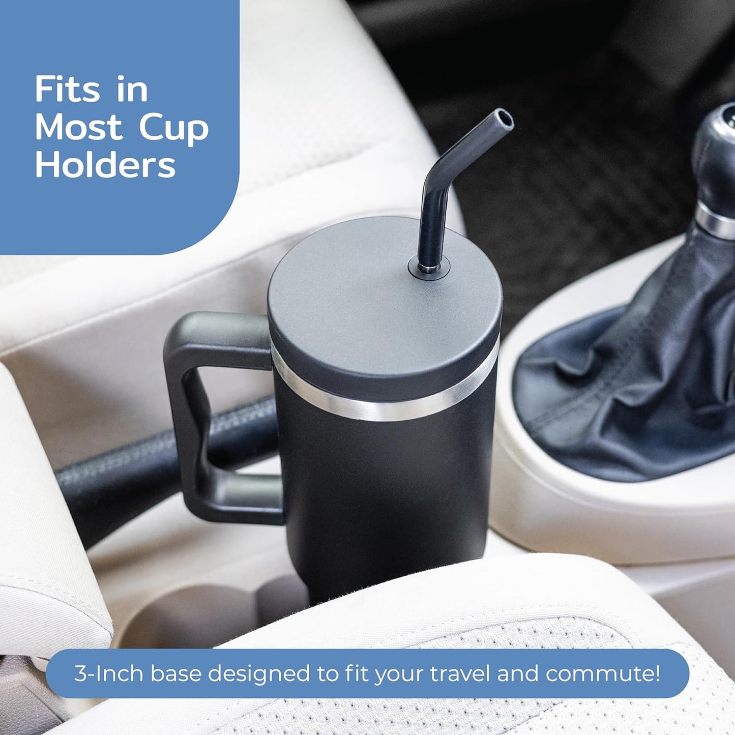 BOZ 40 oz Tumbler with Handle and Straw Lid - Cupholder-Friendly, Insulated Stainless Steel Water Bottle, Reusable Travel Mug, Ideal for Hot & Cold Beverages (Black)