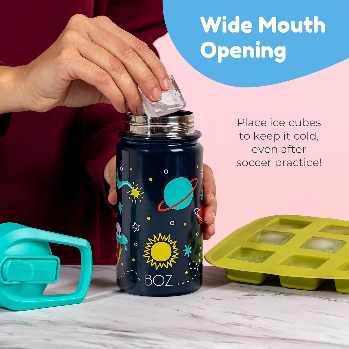 BOZ Kids 2-Pack Insulated Water Bottles with Straw Lid, 14 oz - Construction & Dinosaur