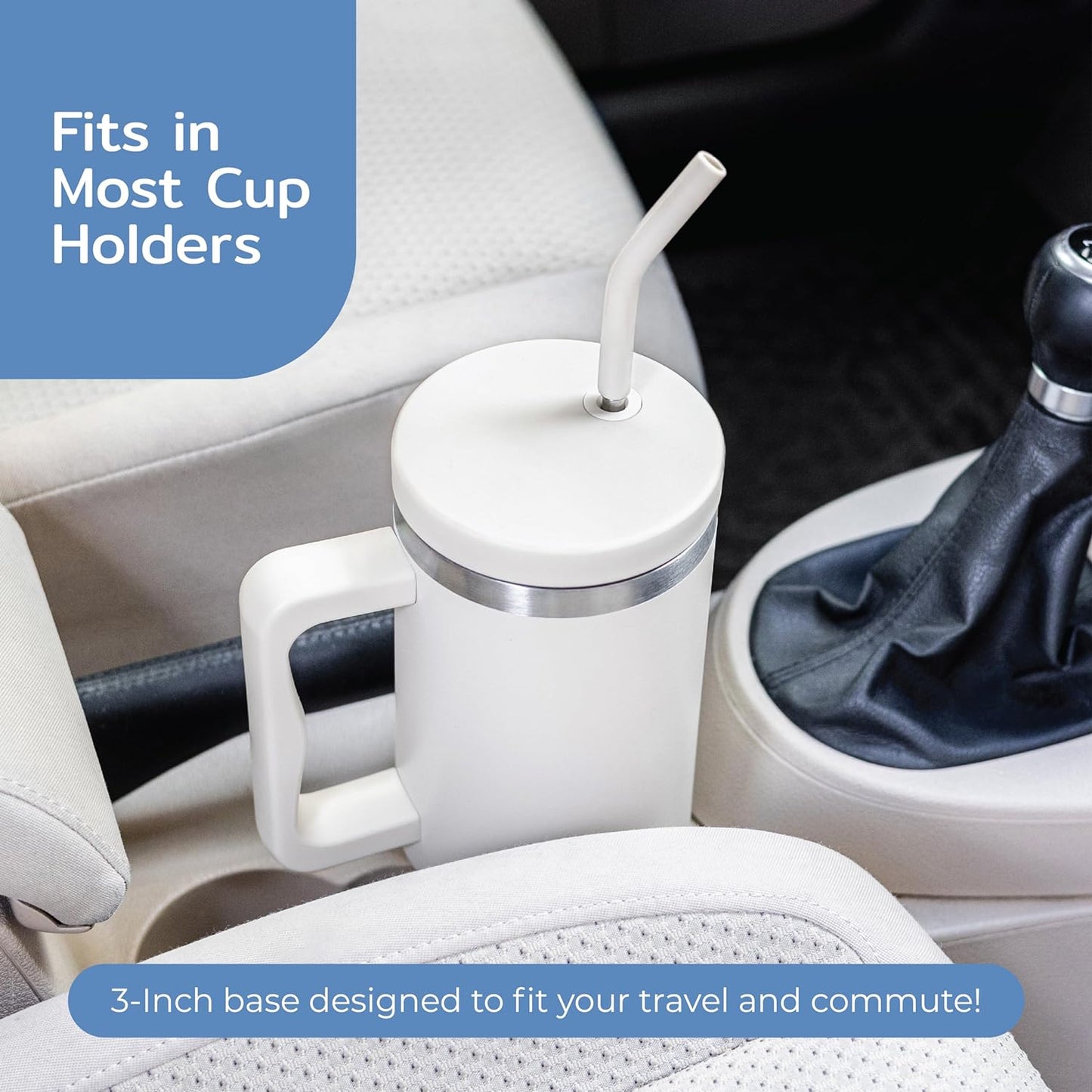 BOZ 40 oz Tumbler with Handle and Straw Lid - Cupholder-Friendly, Insulated Stainless Steel Water Bottle (White)