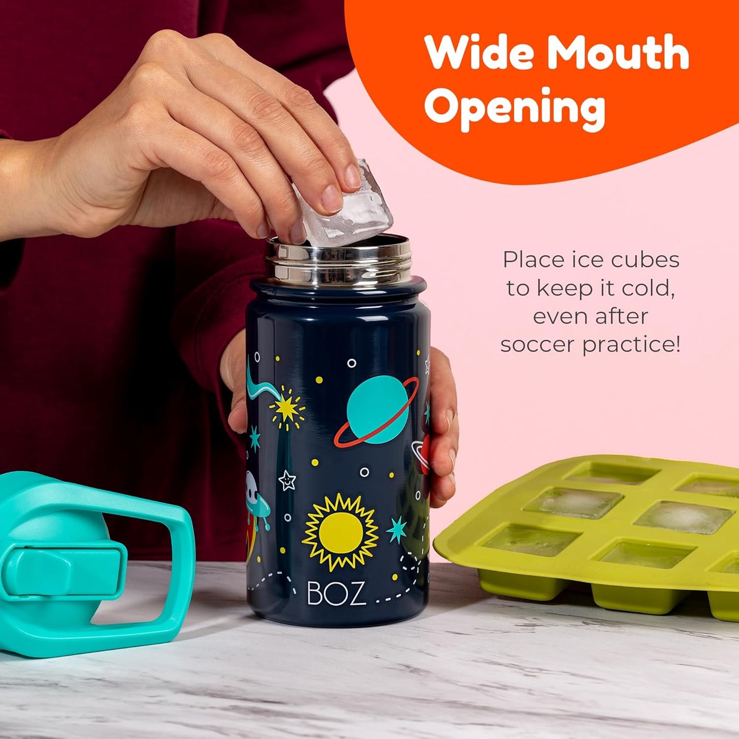 BOZ Kids Insulated Water Bottle with Straw Lid, 14 oz - Cars