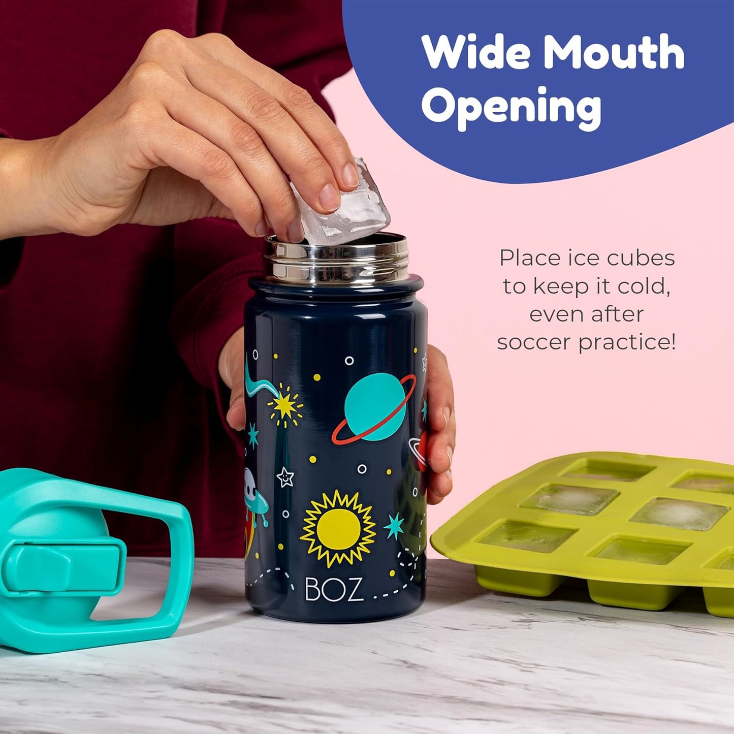 BOZ Kids Insulated Water Bottle with Straw Lid, 14 oz - Game