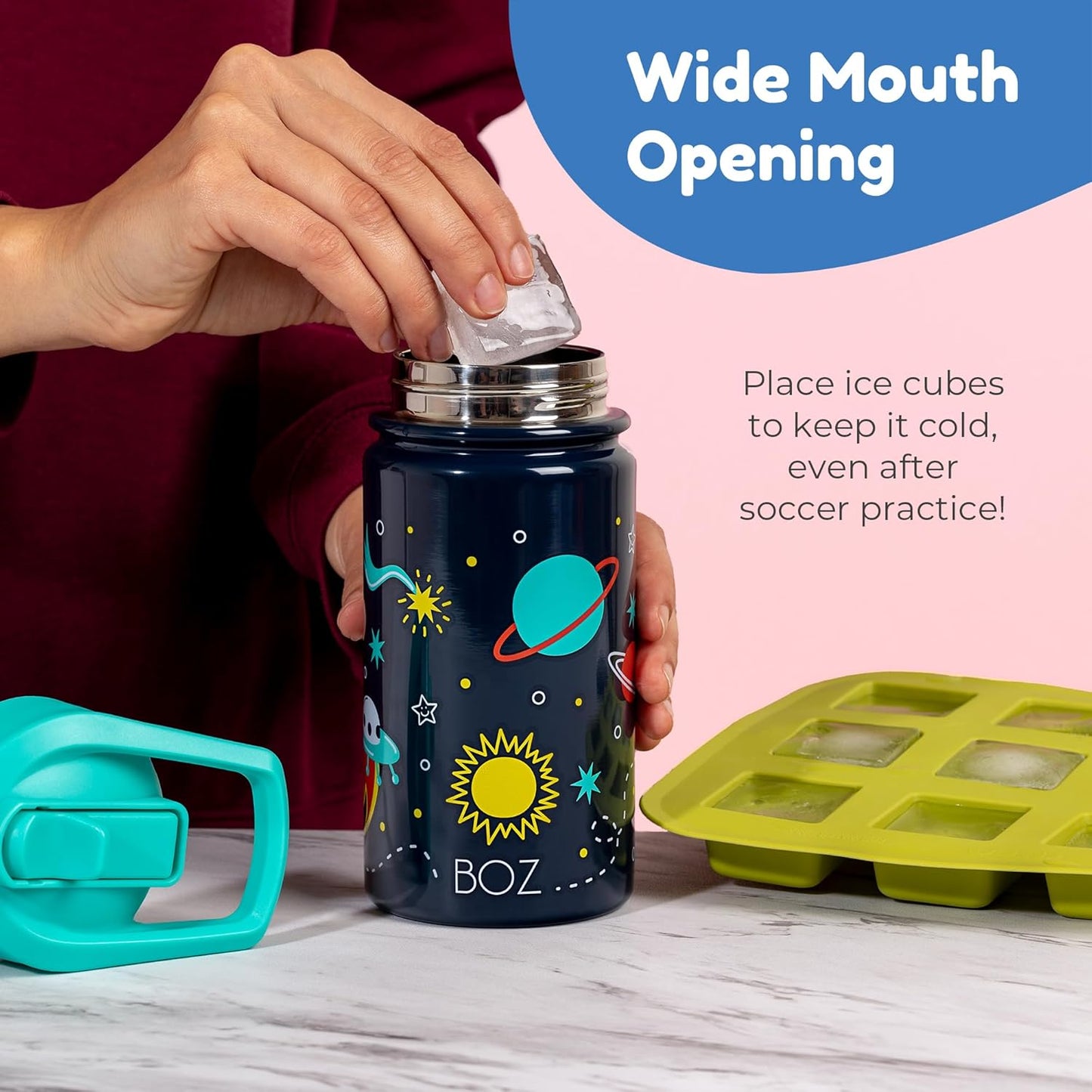 BOZ Kids 2-Pack Insulated Water Bottles with Straw Lid, 14 oz - Construction & Safari