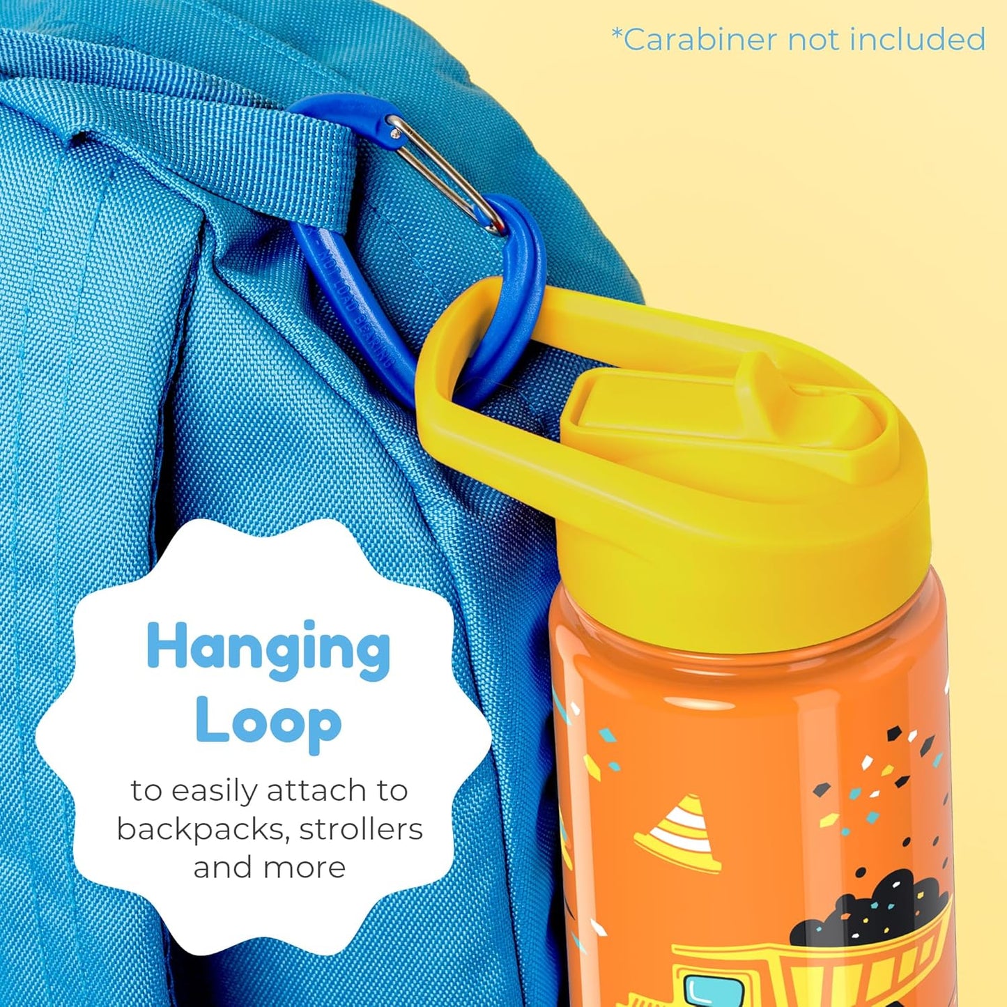 BOZ Kids 2-Pack Insulated Water Bottles with Straw Lid, 14 oz - Construction & Dinosaur