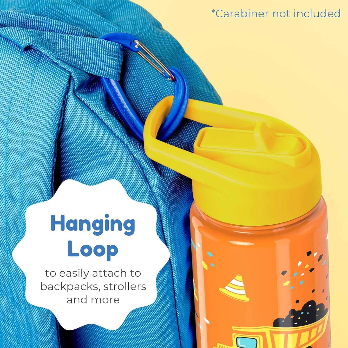 BOZ Kids 2-Pack Insulated Water Bottles with Straw Lid, 14 oz - Construction & Safari
