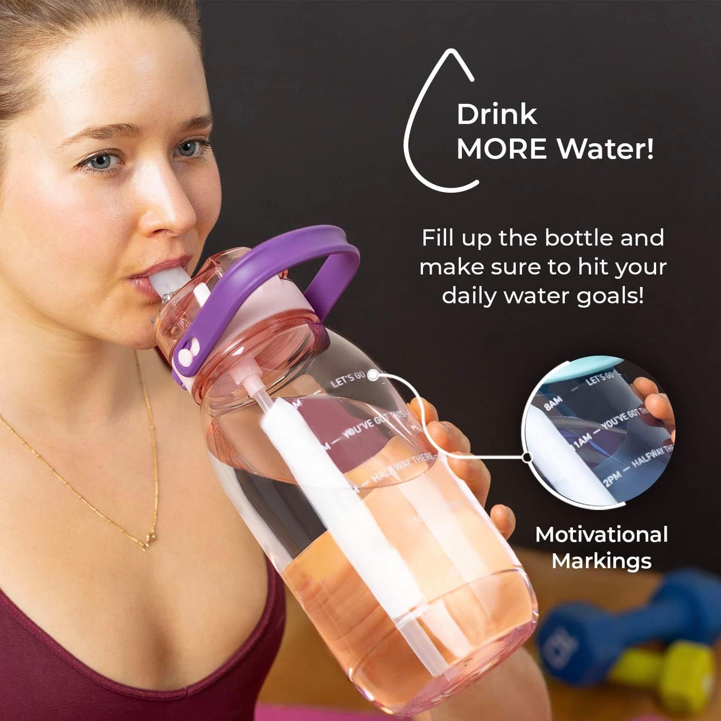 BOZ 60 oz pink water bottle with motivational marking