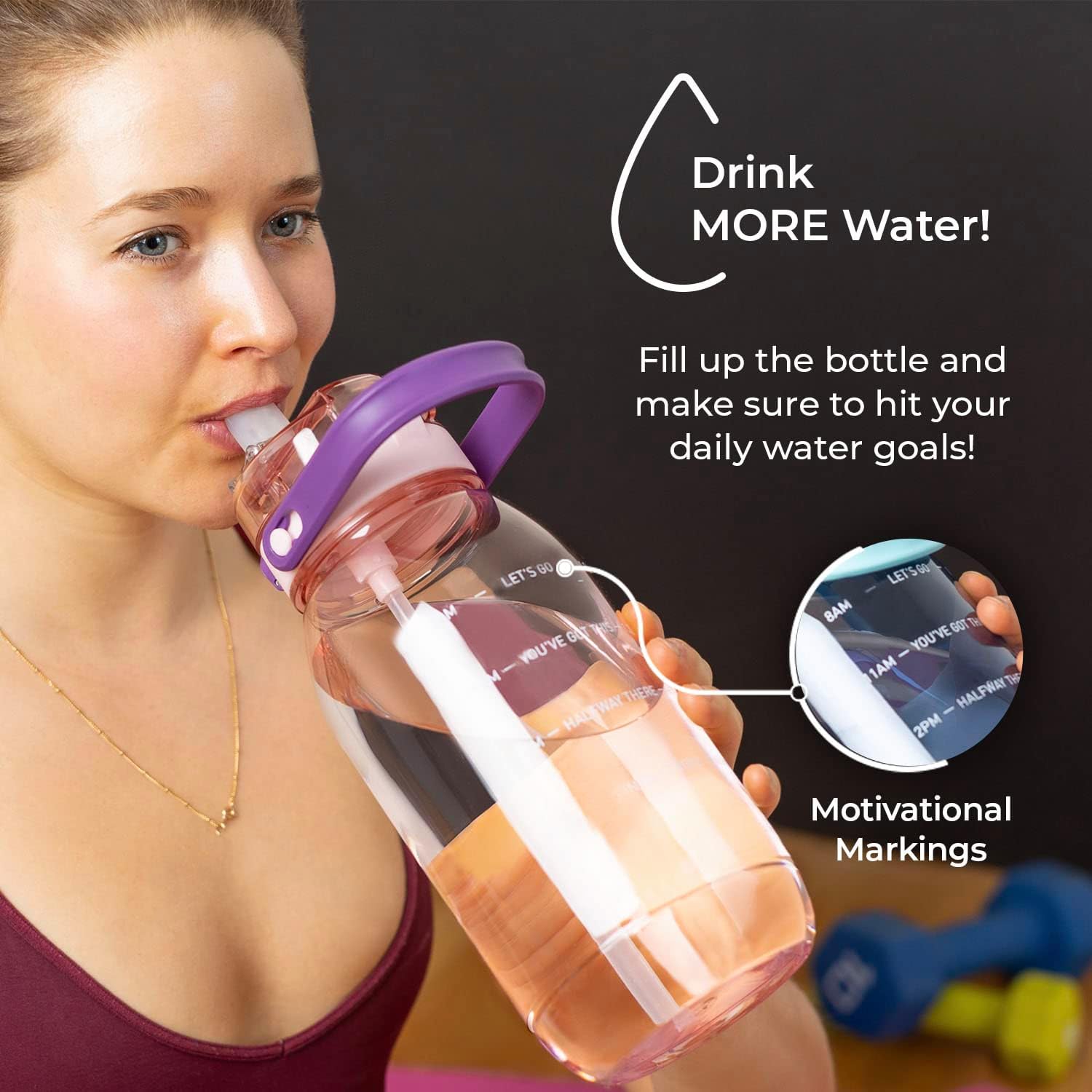 BOZ 60 oz pink water bottle with motivational marking