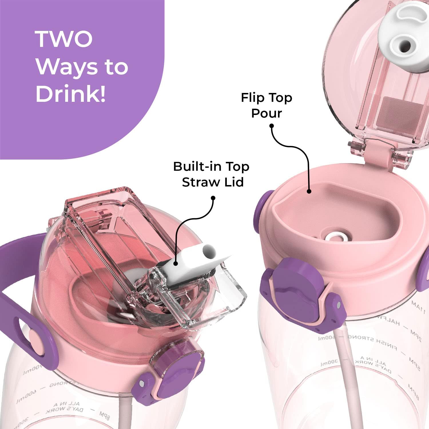 BOZ 60 oz pink water bottle with straw lid for easy sipping