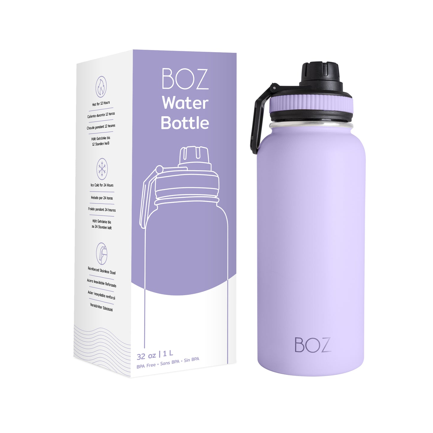 BOZ Stainless Steel Vacuum Insulated Water Bottle 32 oz - Lavender