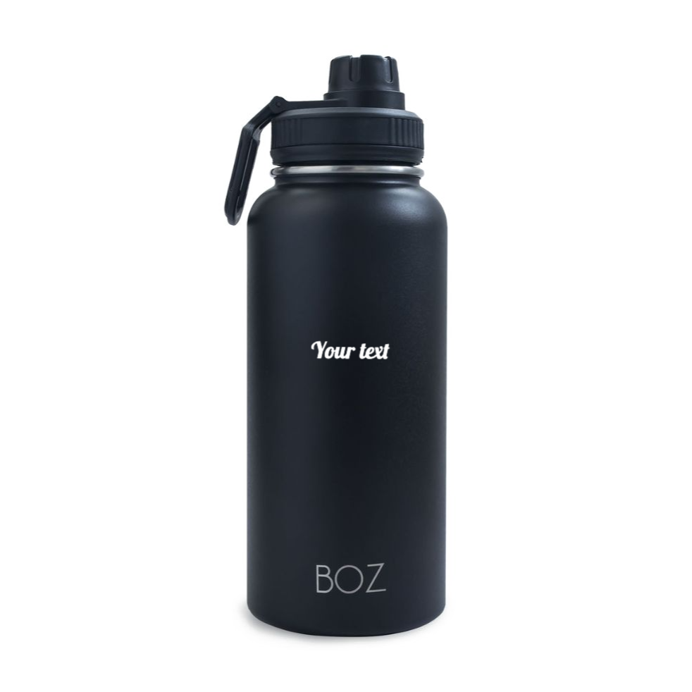 BOZ Stainless Steel Vacuum Insulated Water Bottle 32 oz - Customizable Black