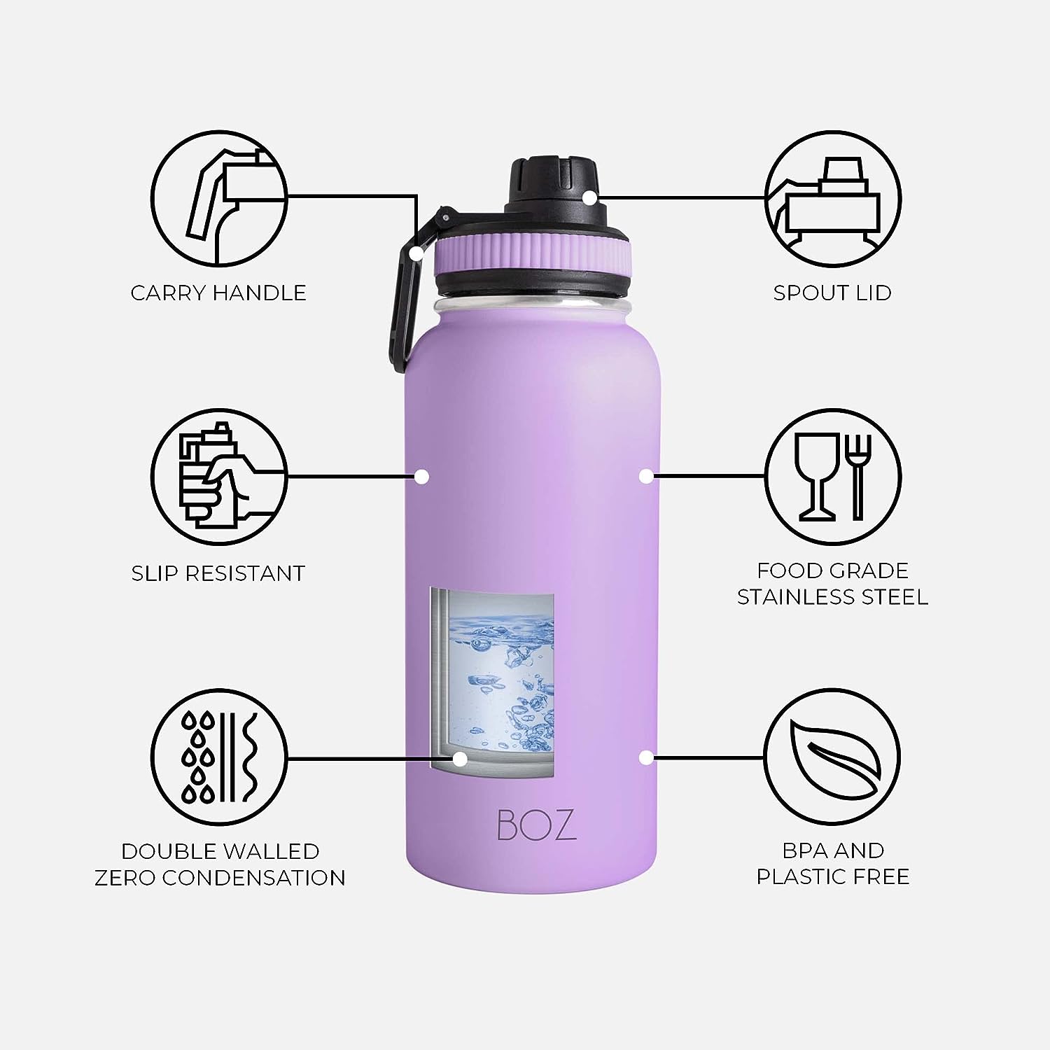 2 pack black and lavender slip resistant water bottle