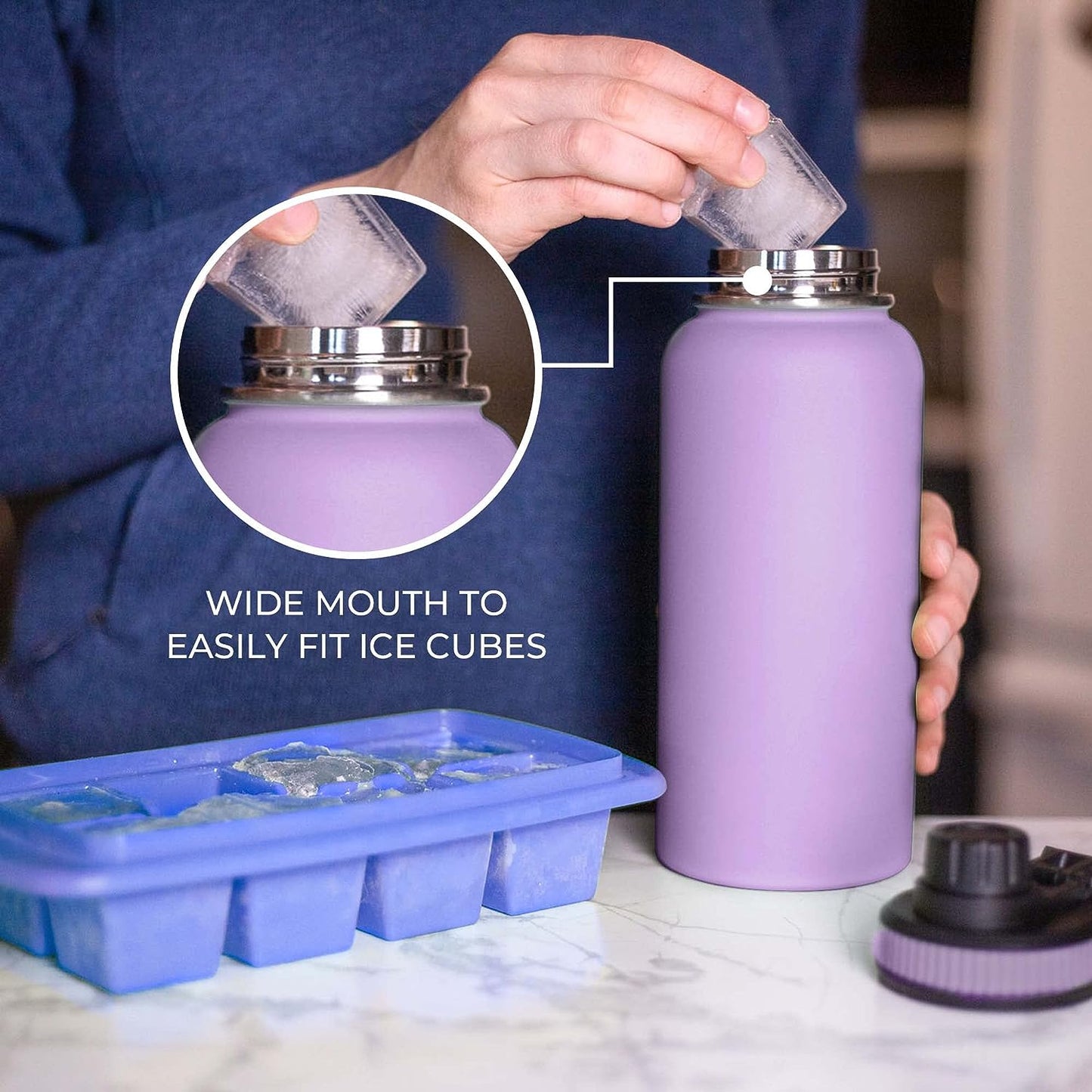 2 pack black and lavender wide mouth water bottle