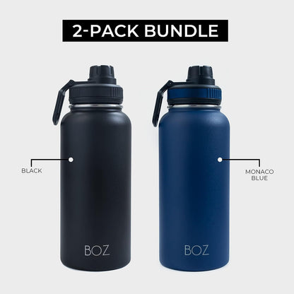 2 pack blue and black stainless steel water bottle bundle