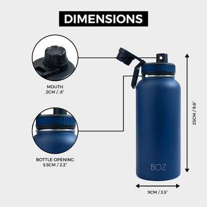 2 pack blue and black stainless steel water bottle dimensions