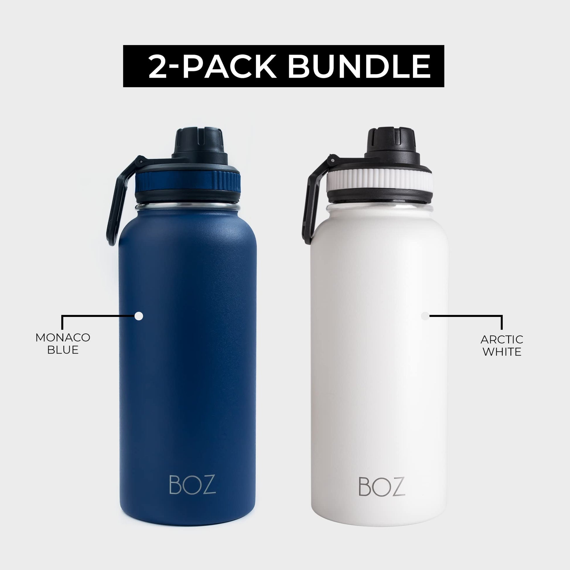 2 pack blue and white stainless steel water bottle bundle