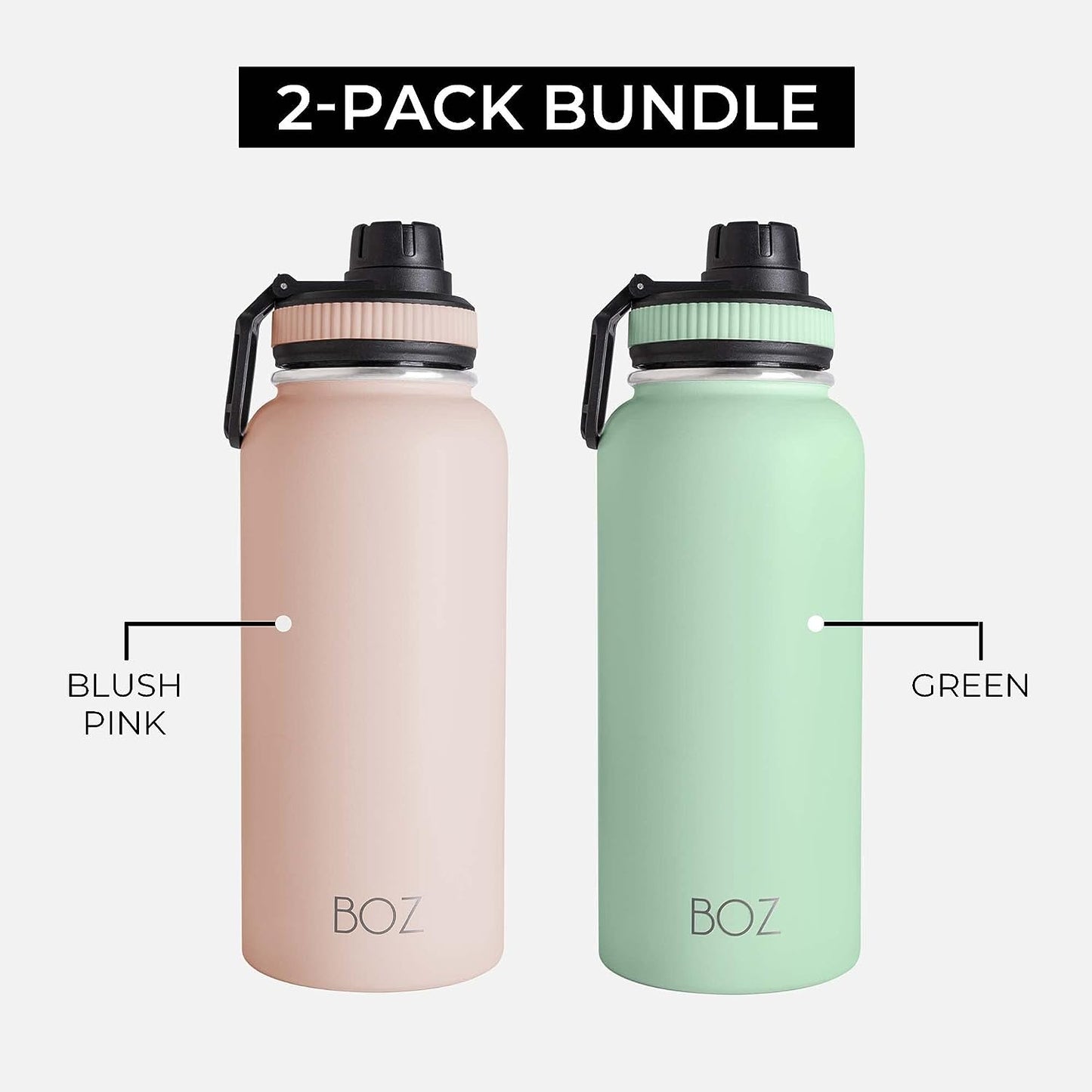 2 pack pink and green stainless steel water bottle bundle