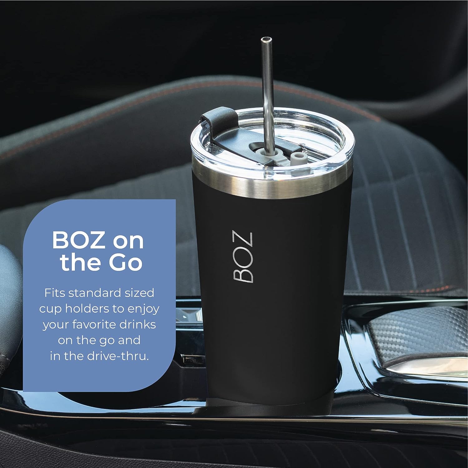 22 oz black tumbler fits cup holders