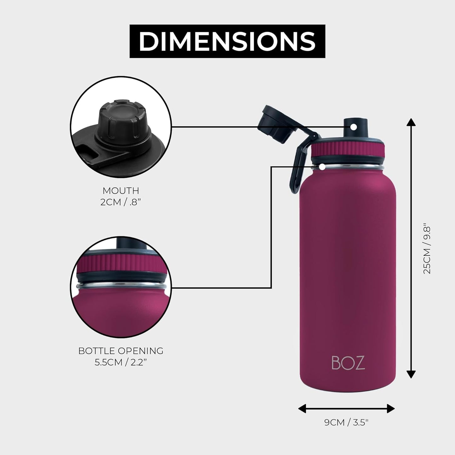 BOZ Stainless Steel Vacuum Insulated Water Bottle 32 oz - Plum
