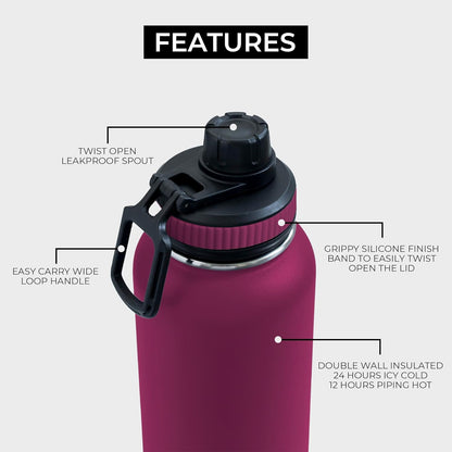 BOZ Stainless Steel Vacuum Insulated Water Bottle 32 oz - Plum