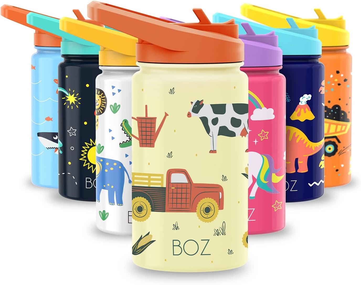 BOZ Kids Insulated Water Bottle with Straw Lid, 14 oz - Farm