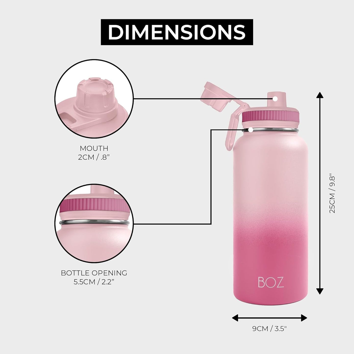 BOZ Stainless Steel Vacuum Insulated Water Bottle 32 oz - Gradient Pink