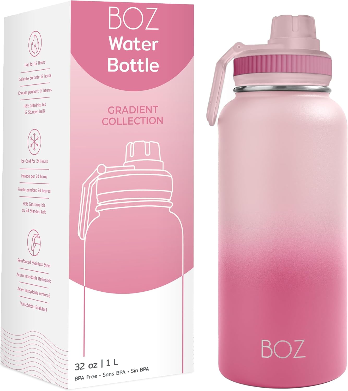 BOZ Stainless Steel Vacuum Insulated Water Bottle 32 oz - Gradient Pink