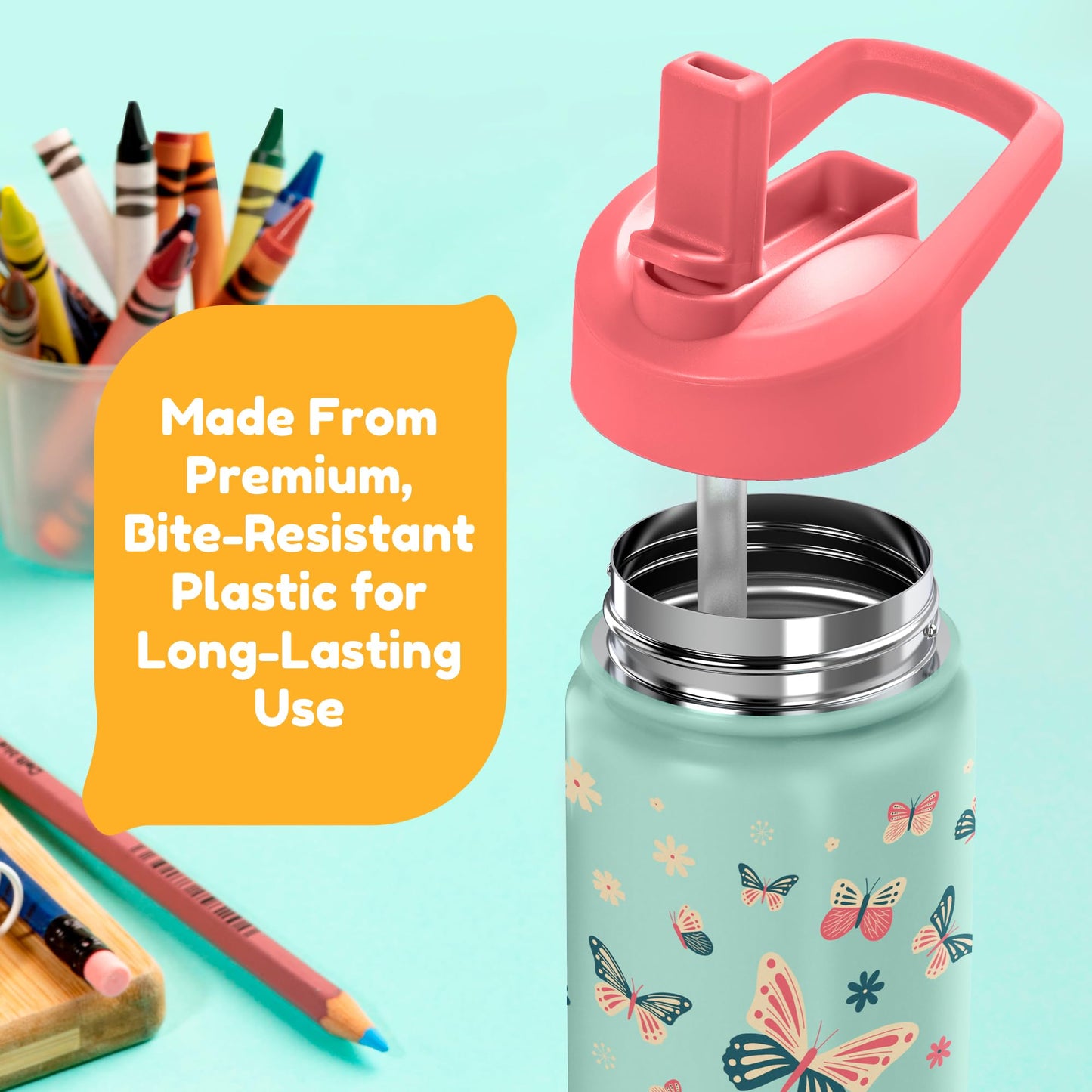 BOZ Thermos Kids Water Bottle Straws Replacement, 4 PCS Reusable Straw Set for Kids Cups, Compatible Thermos Kids Straw Replacement Parts, Fits 14 oz (414 ml)