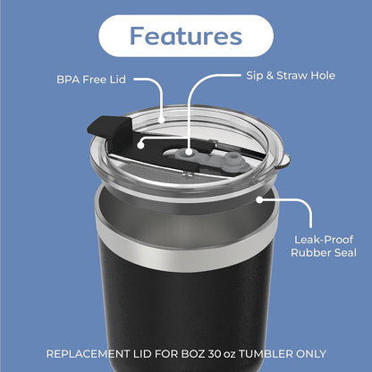 BOZ Stainless Steel Tumbler with Straw BPA Free, Vacuum Double Wall Insulated (Replacement Lids) (30 oz)