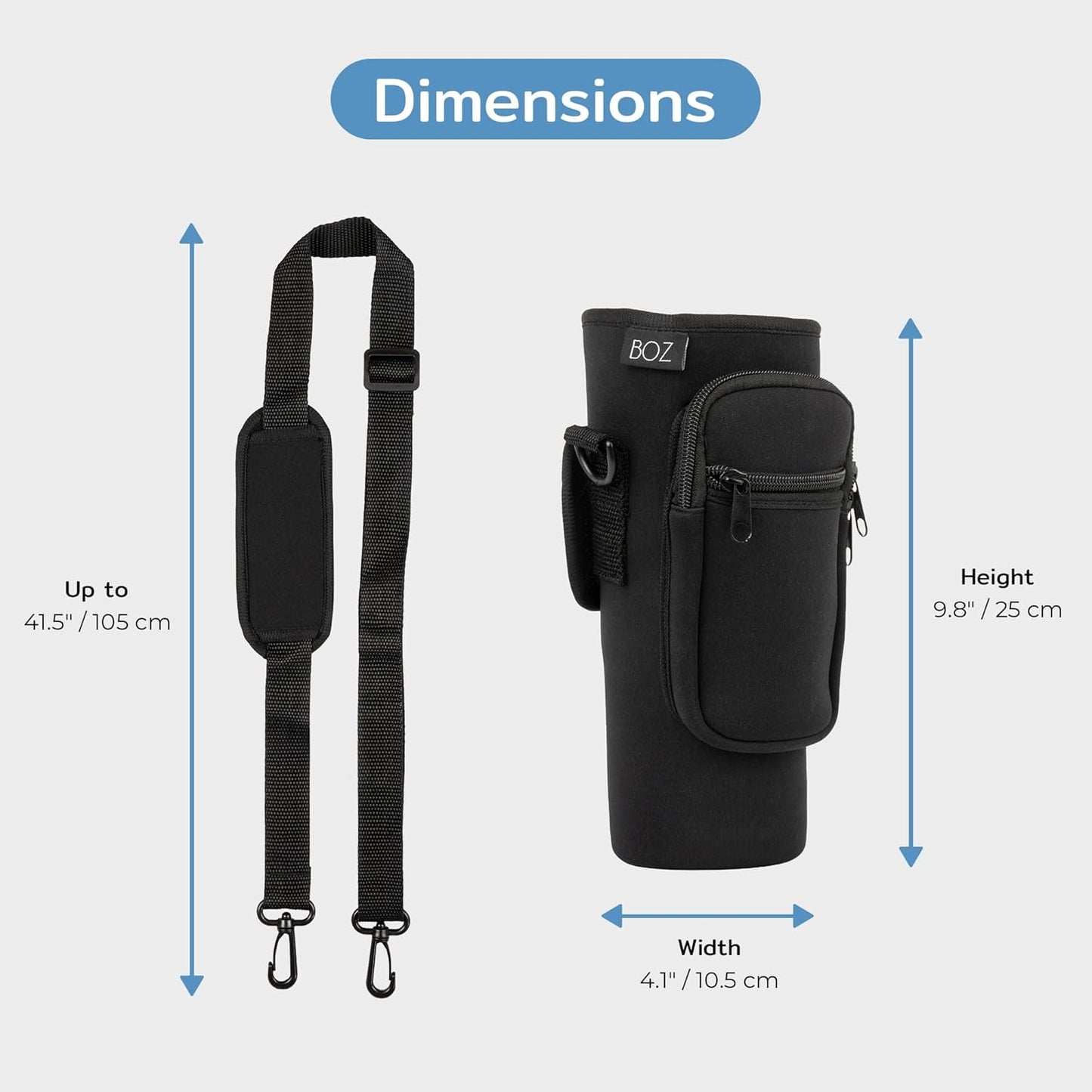 BOZ Water Bottle Bag with Phone Pocket - 1.2L/ 40oz Tumbler Carrier with Strap, Adjustable Water Bottle Holder Sling Bag, Water Bottle Carrier with Strap, Neoprene Protection (Black)