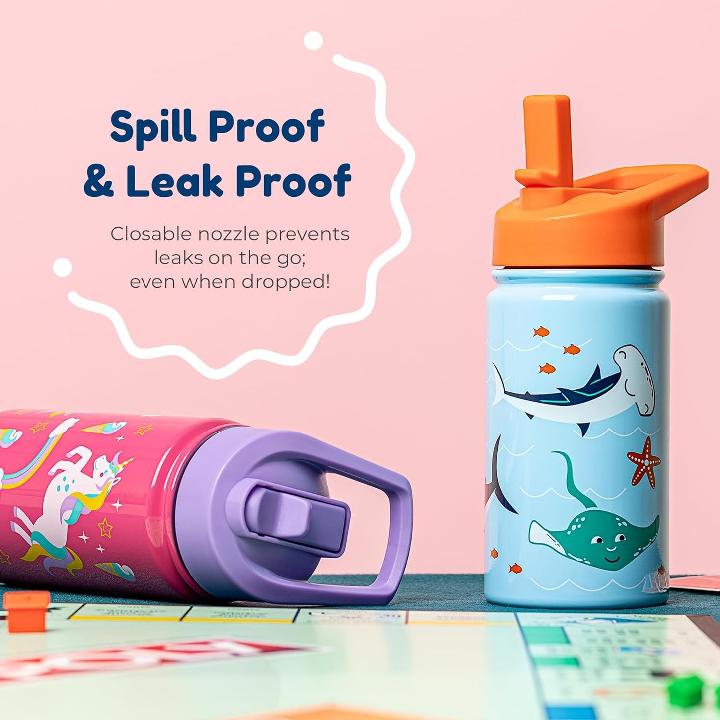 BOZ Kids Insulated Water Bottle with Straw Lid, 14 oz - Sky