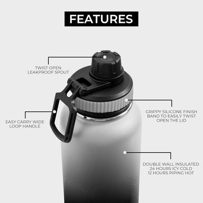 BOZ Stainless Steel Vacuum Insulated Water Bottle 32 oz - Gradient Black