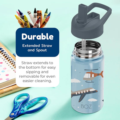 BOZ Kids Insulated Water Bottle with Straw Lid, 14 oz - Sky