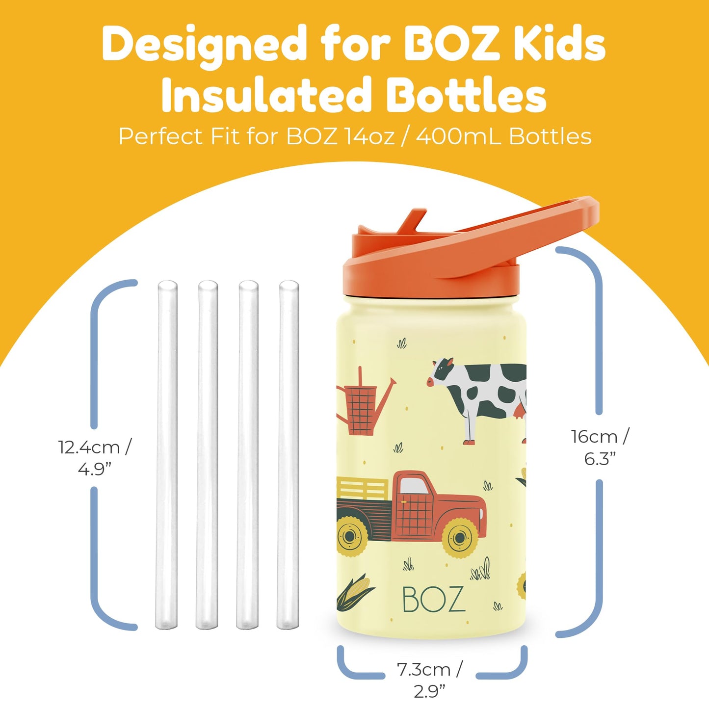 BOZ Thermos Kids Water Bottle Straws Replacement, 4 PCS Reusable Straw Set for Kids Cups, Compatible Thermos Kids Straw Replacement Parts, Fits 14 oz (414 ml)