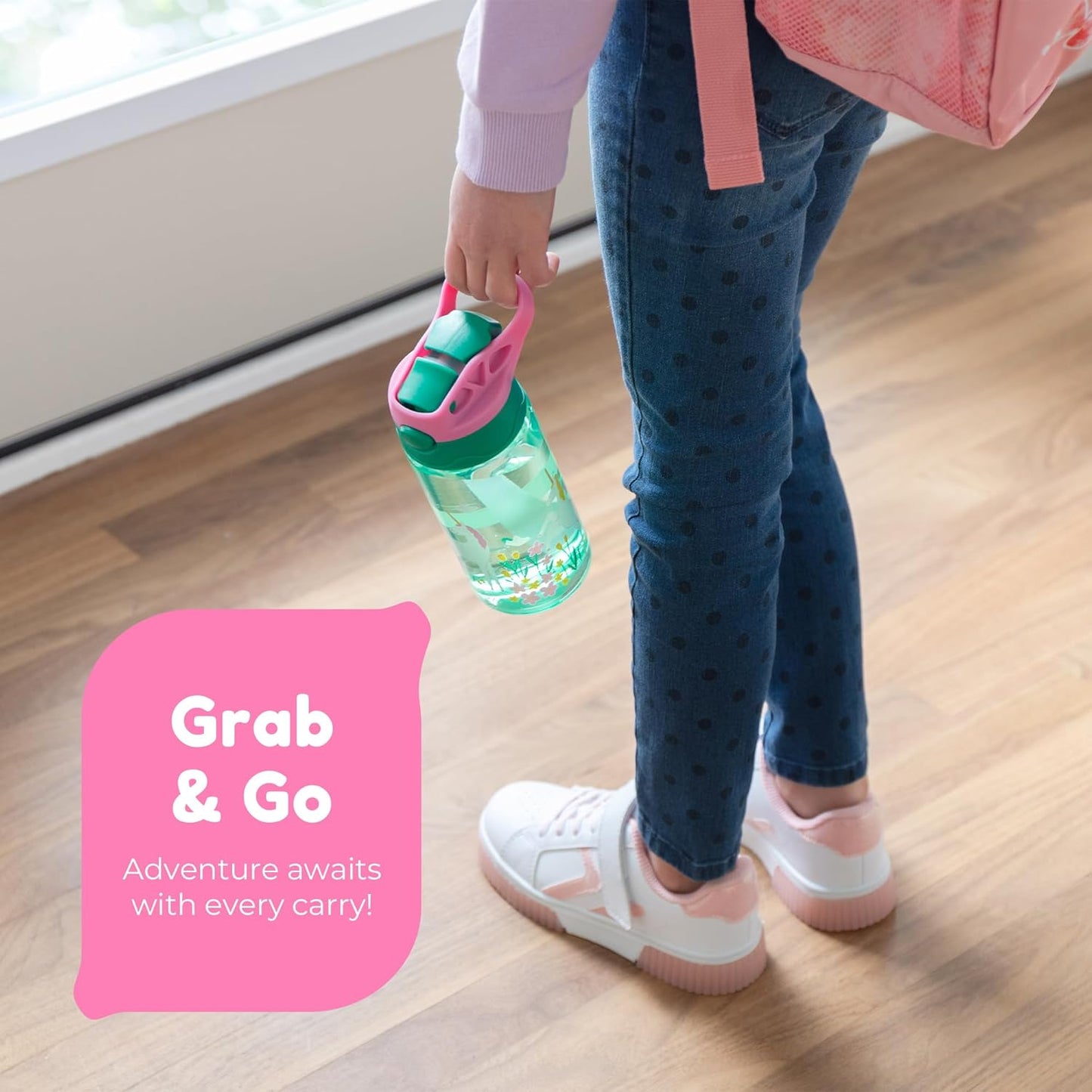 BOZ Kids 2-Pack Flip Water Bottles with Push Button Pop-Up Straw, 14 oz - Mermaid & Unicorn