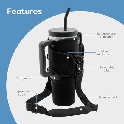 BOZ Water Bottle Bag with Phone Pocket - 1.2L/ 40oz Tumbler Carrier with Strap, Adjustable Water Bottle Holder Sling Bag, Water Bottle Carrier with Strap, Neoprene Protection (Black)