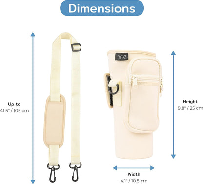 BOZ Water Bottle Carrier Bag with Phone Pocket - 40oz/1.2L Tumbler Carrier with Strap, Adjustable Water Bottle Holder, Sling Bag, Neoprene Protection, Water Bottle Holder with Strap (Beige)