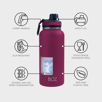 BOZ Stainless Steel Vacuum Insulated Water Bottle 32 oz - Plum
