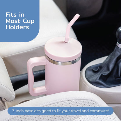 BOZ 40 oz Tumbler with Handle and Straw Lid - Cupholder-Friendly, Insulated Stainless Steel Water Bottle, Reusable Travel Mug, Ideal for Hot & Cold Beverages (Pink)