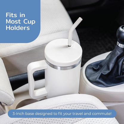 BOZ 40 oz Tumbler with Handle and Straw Lid - Cupholder-Friendly, Insulated Stainless Steel Water Bottle (White)