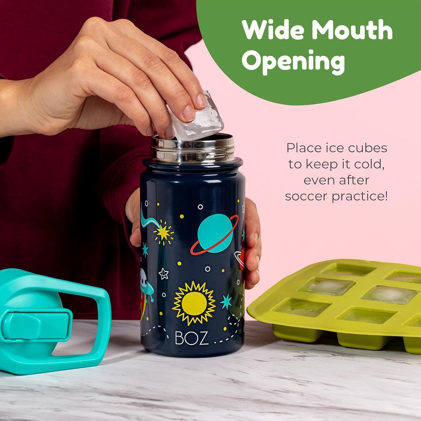 BOZ Kids 2-Pack Insulated Water Bottles with Straw Lid, 14 oz - Game & Car