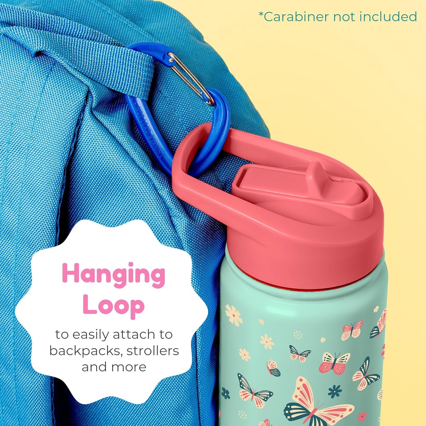 BOZ Kids Insulated Water Bottle with Straw Lid, 14 oz - Butterfly